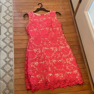 New York & Company Vibrant Pink Lace Midi Dress